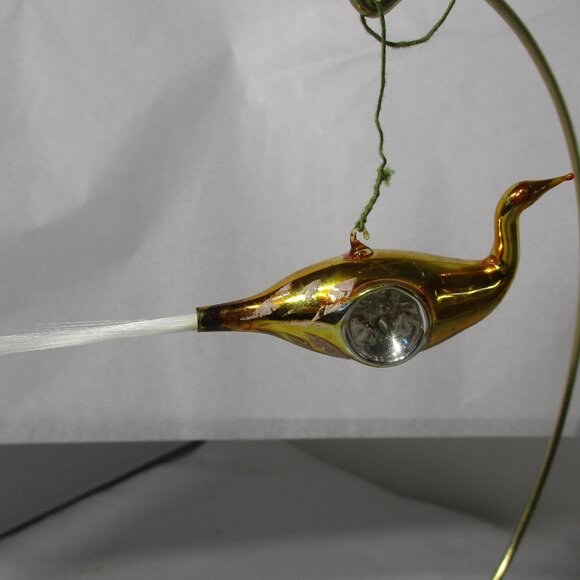 Vintage Double Indent Gold Blown Glass Bird Christmas Holiday Tree Ornament - Picture 6 of 6